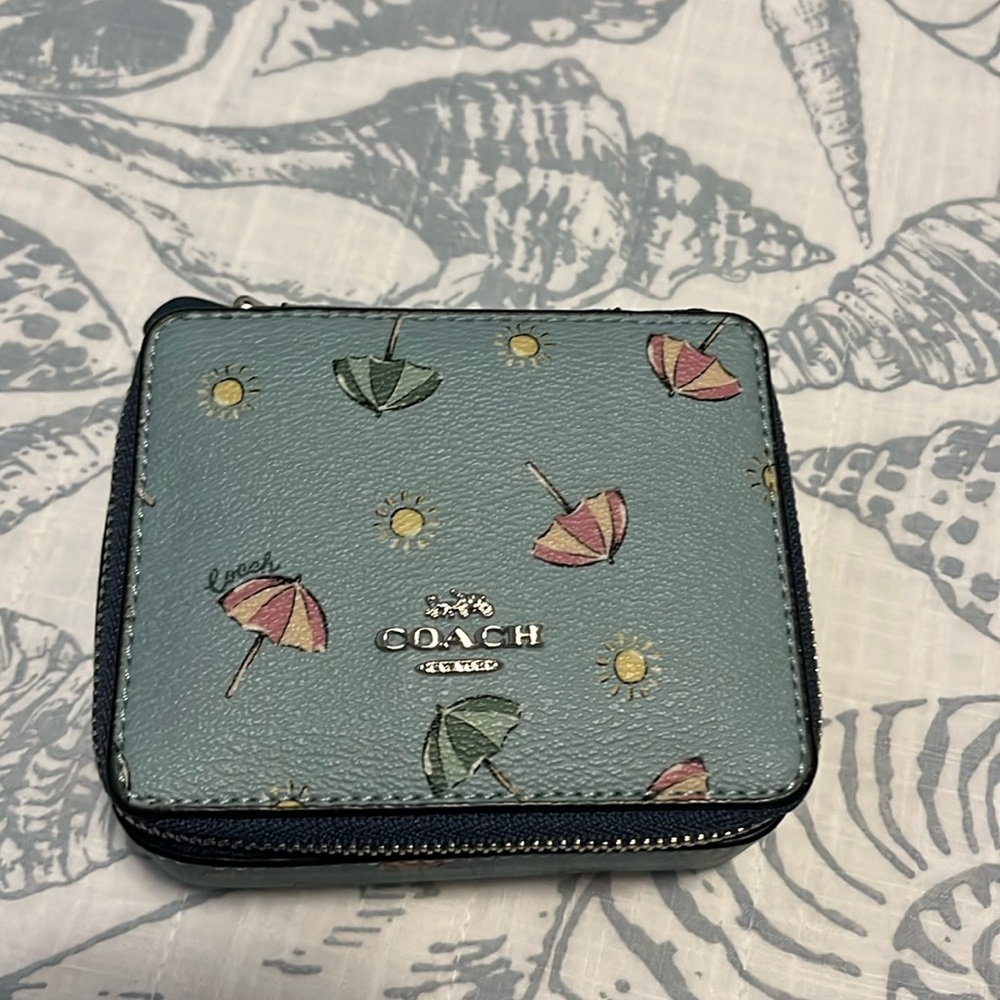 Coach Blue Wallet with Umbrella Print